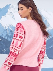 Lipsy Pink Fairisle Merry Christmas Crew Neck Knitted Jumper - Image 4 of 4