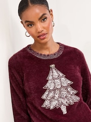 Lipsy Berry Red Tree Christmas Crew Neck Knitted Jumper - Image 1 of 4