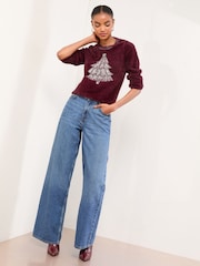 Lipsy Berry Red Tree Christmas Crew Neck Knitted Jumper - Image 2 of 4