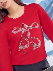 Lipsy Red Robin Bow Christmas Crew Neck Knitted Jumper - Image 4 of 5
