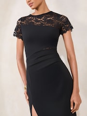Lipsy Short Sleeve Lace Mix Bodycon Midi Dress - Imagen 3 de 4