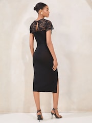 Lipsy Short Sleeve Lace Mix Bodycon Midi Dress - Imagen 4 de 4