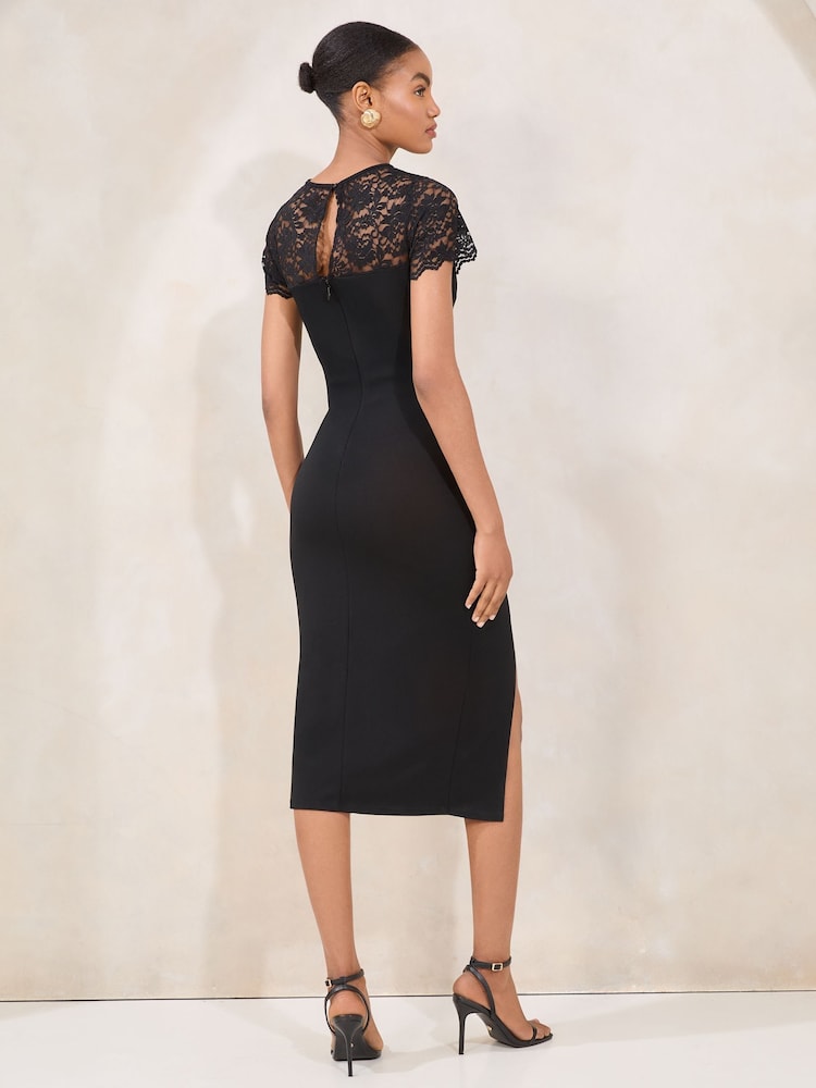 Lipsy Short Sleeve Lace Mix Bodycon Midi Dress - Imagen 4 de 4
