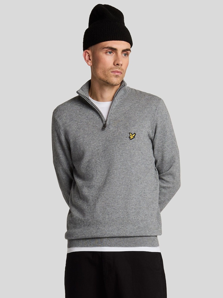 Lyle & Scott Grey Cotton Merino Quarter Zip Jumper - Image 1 of 4