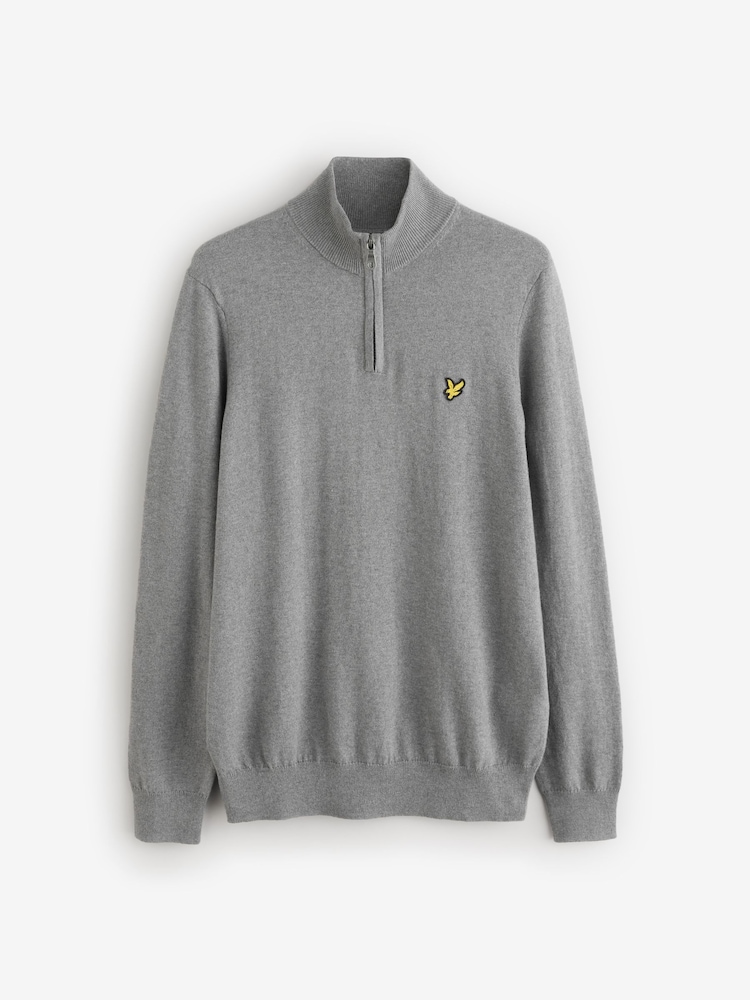 Lyle & Scott Grey Cotton Merino Quarter Zip Jumper - Image 4 of 4