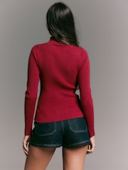 أحمر كرزي - Roll Neck Ribbed Jumper With Wool - صورة 4 من 8