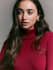 أحمر كرزي - Roll Neck Ribbed Jumper With Wool - صورة 5 من 8