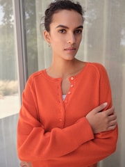 Orange 100% Lambswool N.Premium Crew Neck Henley Jumper - Image 5 of 8