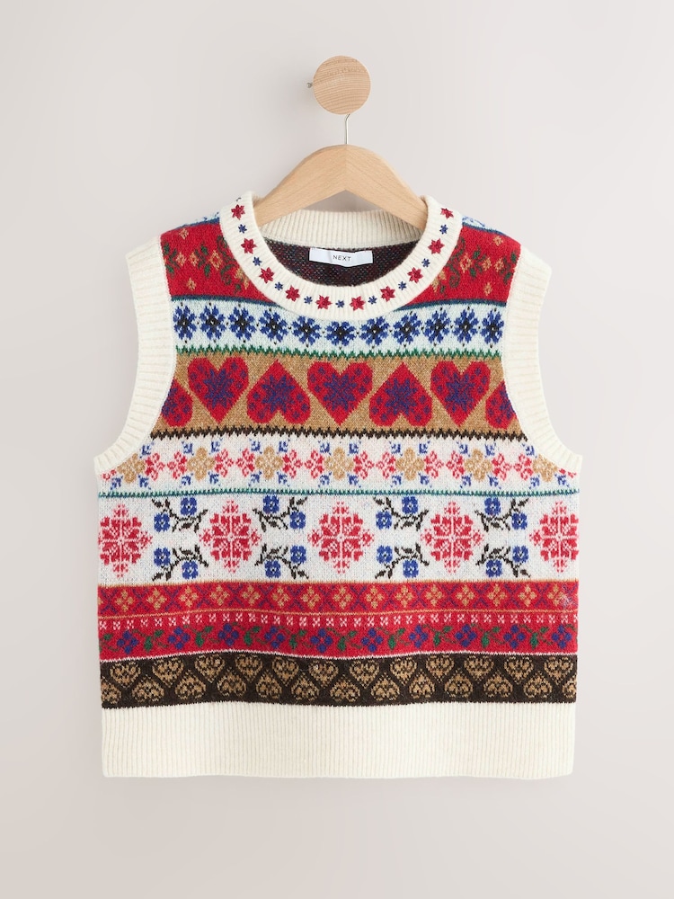 Multi Fairisle Pattern Crew Neck Knitted Sleeveless Tank - Image 1 of 3