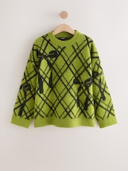 Bright Green Bow Check Brushed Crew Neck Jumper - Image 1 of 3