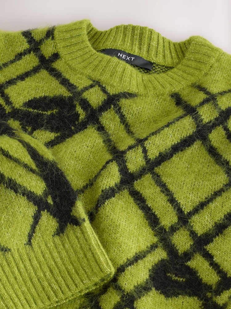 Bright Green Bow Check Brushed Crew Neck Jumper - Image 3 of 3