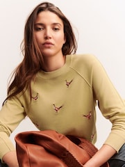 Citrine Yellow Pheasant Embroidered Soft Touch Crew Neck Cotton Rich Jumper - Image 4 of 10