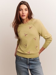 Citrine Yellow Pheasant Embroidered Soft Touch Crew Neck Cotton Rich Jumper - Image 5 of 10
