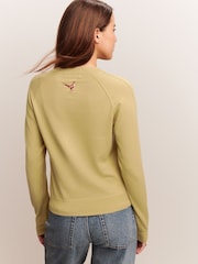 Citrine Yellow Pheasant Embroidered Soft Touch Crew Neck Cotton Rich Jumper - Image 6 of 10