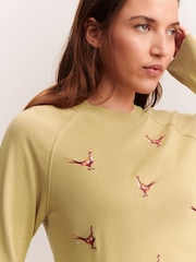 Citrine Yellow Pheasant Embroidered Soft Touch Crew Neck Cotton Rich Jumper - Image 7 of 10
