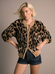 Leopard Bear Texture Zip-Up Bomber Jacket - Image 1 of 8