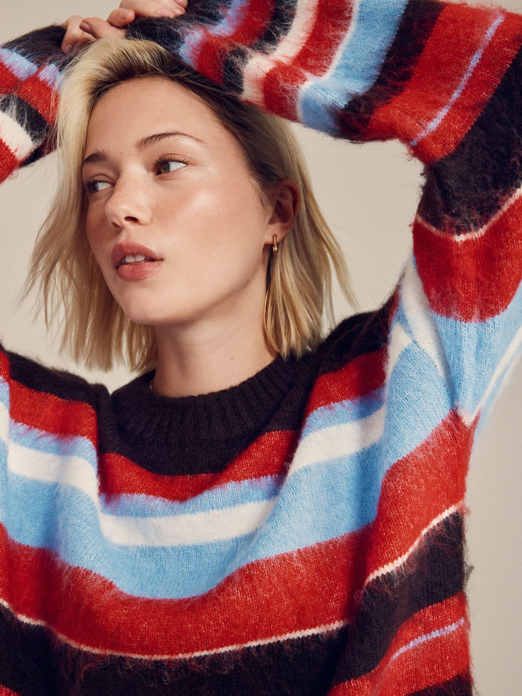 Buy Chocolate Brown/Multi Stripe Brushed Crew Neck Jumper from