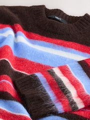 Marrom Chocolate/Listras Múltiplas - Blusa de gola redonda escovada - Imagem 6 de 7