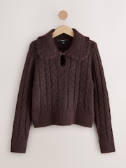 Chocolate marrom - Cable Knit Collar Jumper With Wool - Imagem 1 de 3
