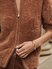 Camel Brown Bear Texture Zip-Up Bomber Jacket - Image 5 of 8
