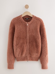 Camel Brown Bear Texture Zip-Up Bomber Jacket - Image 6 of 8