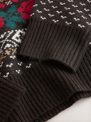 Chocolate Brown Fairisle Pattern Crew Neck Knitted Jumper with Wool - Image 3 of 3