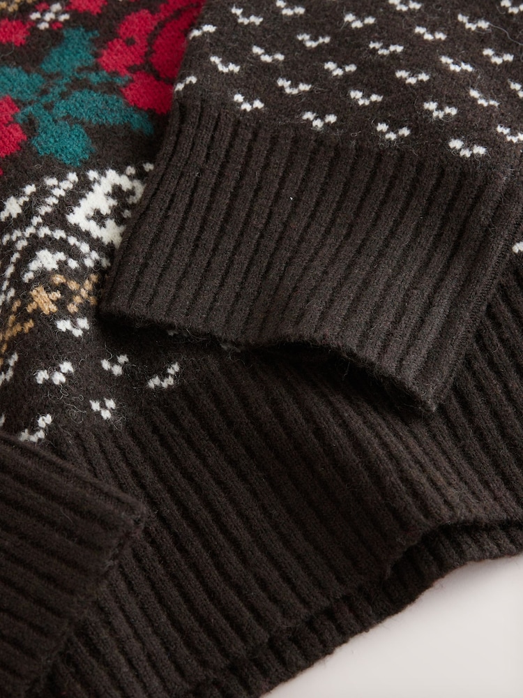 Chocolate Brown Fairisle Pattern Crew Neck Knitted Jumper with Wool - Image 3 of 3 Chocolate Brown Fairisle Pattern Crew Neck Knitted Jumper with Wool - Image 3 of 3