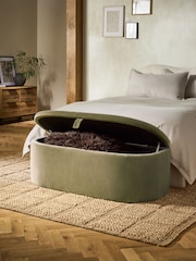Relaxed Chenille Light Olive Green Kali Storage Ottoman Bench - Image 2 of 10