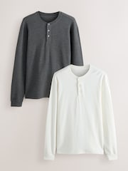 Charcoal Grey/Ecru White Long Sleeve Grandad Collar T-Shirts 2 Pack - Image 1 of 5