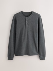 Charcoal Grey/Ecru White Long Sleeve Grandad Collar T-Shirts 2 Pack - Image 2 of 5