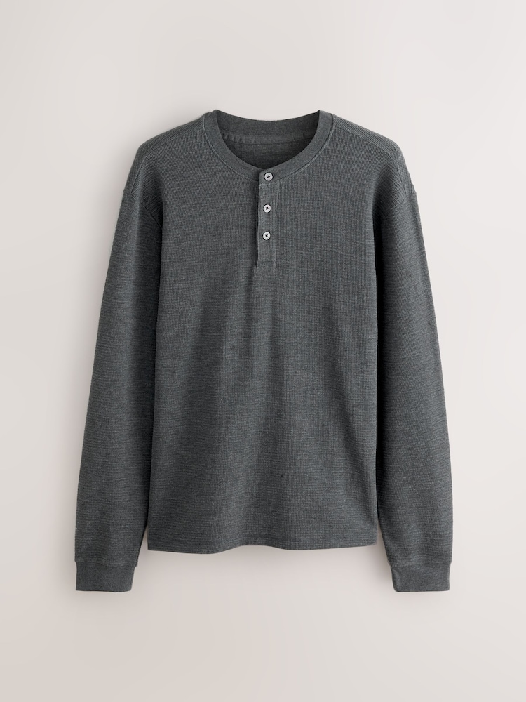 Charcoal Grey/Ecru White Long Sleeve Grandad Collar T-Shirts 2 Pack - Image 2 of 5