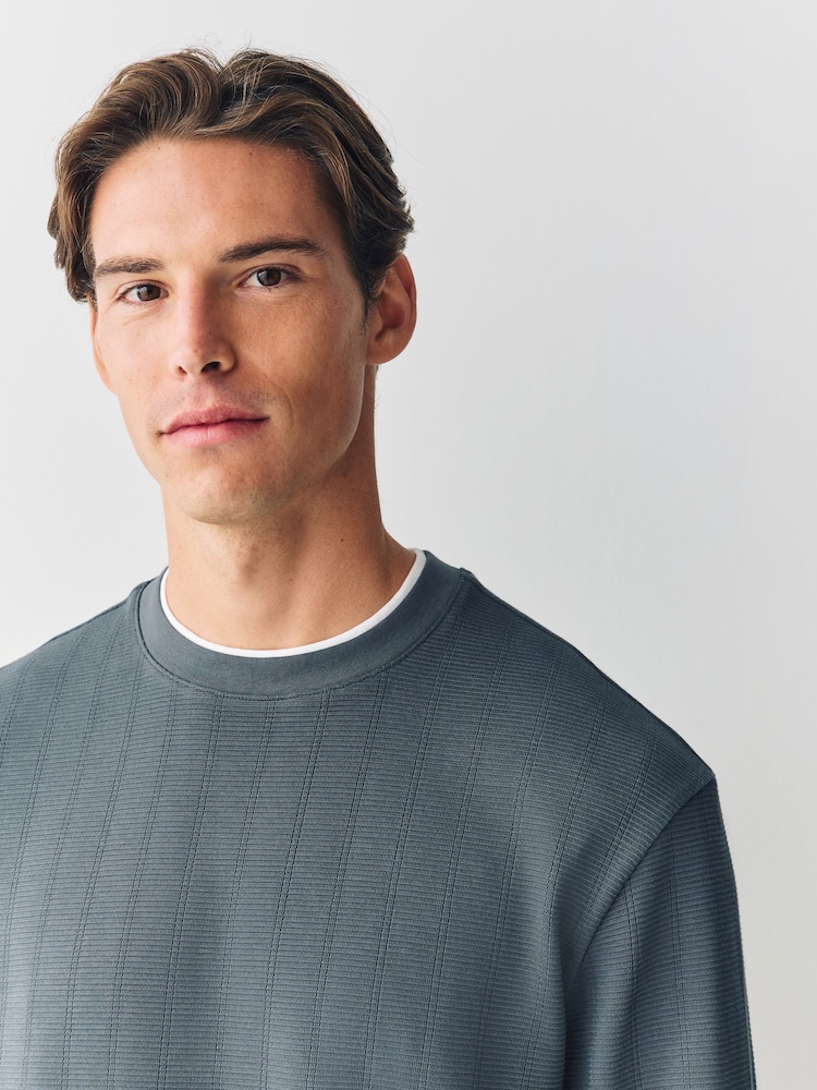 Grey Slate Long Sleeve Mock Crew Neck T-Shirt - Image 1 of 5