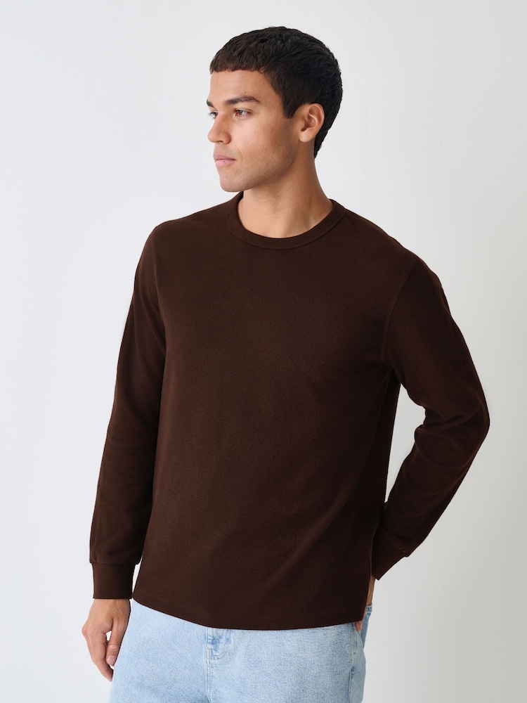 Brown Long Sleeve Cosy Ribbed T-Shirt - Image 1 of 7 Brown Long Sleeve Cosy Ribbed T-Shirt - Image 1 of 7