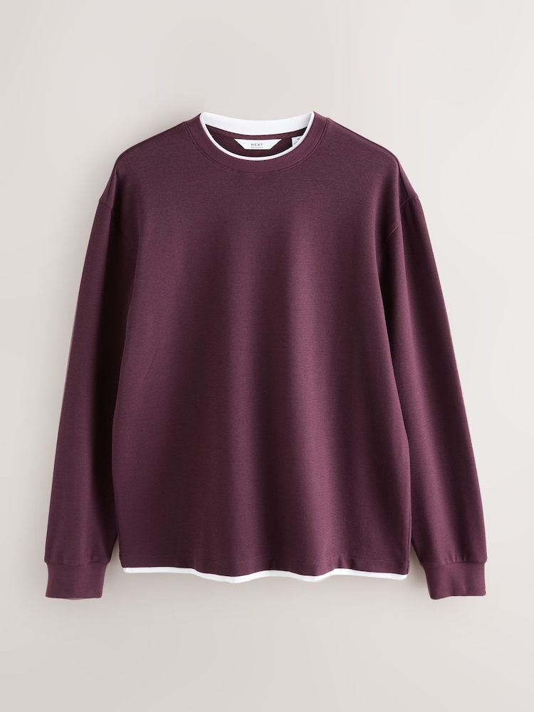 Burgundy Red Long Sleeve Mock Crew Neck T-Shirt - Image 1 of 3