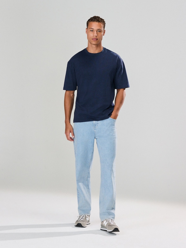 Navy Blue Marl Relaxed Fit Heavyweight T-Shirt - Image 2 of 8 Navy Blue Marl Relaxed Fit Heavyweight T-Shirt - Image 2 of 8