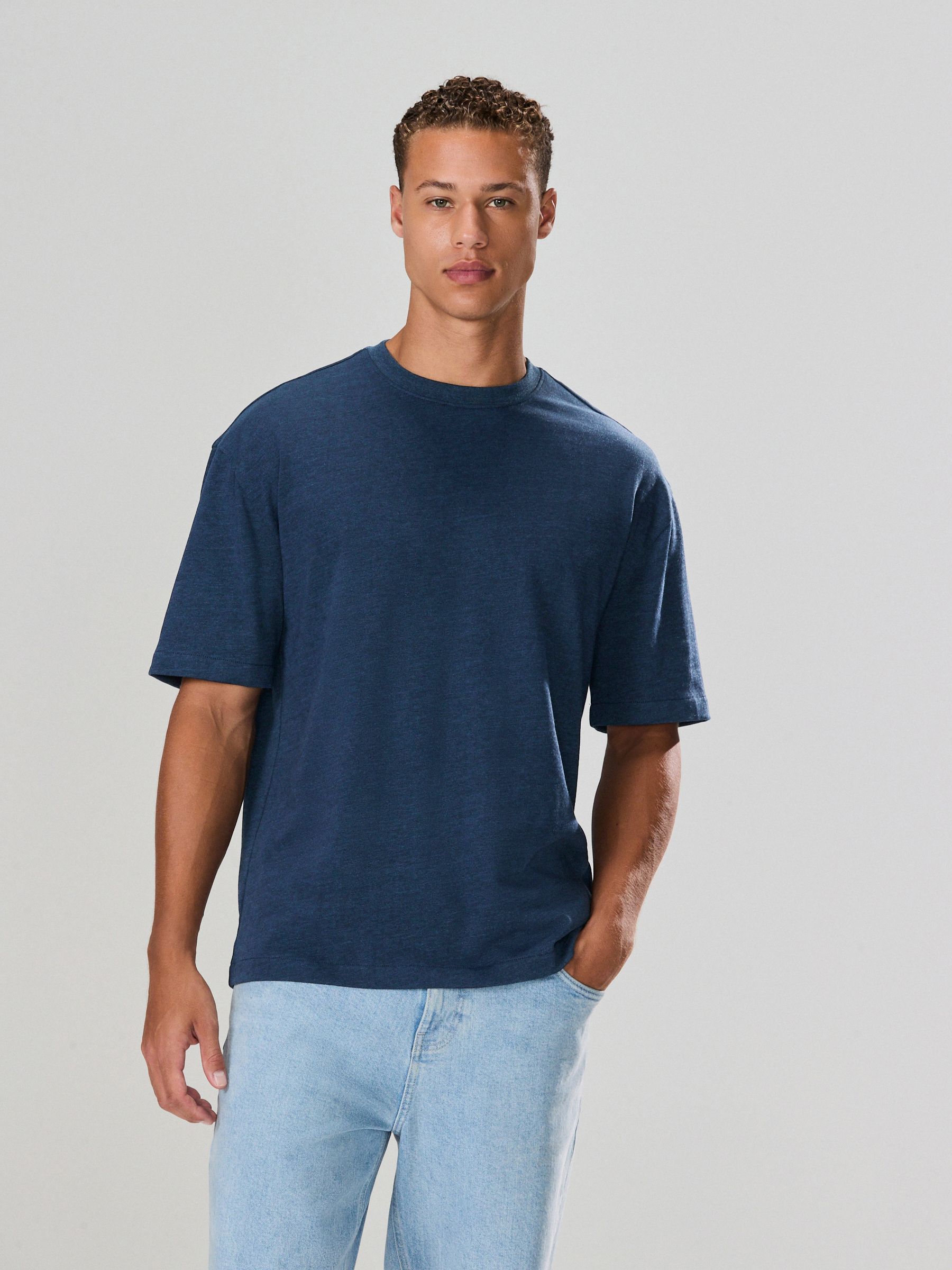 Buy Navy Blue Marl Relaxed Fit Heavyweight T-Shirt from Next USA