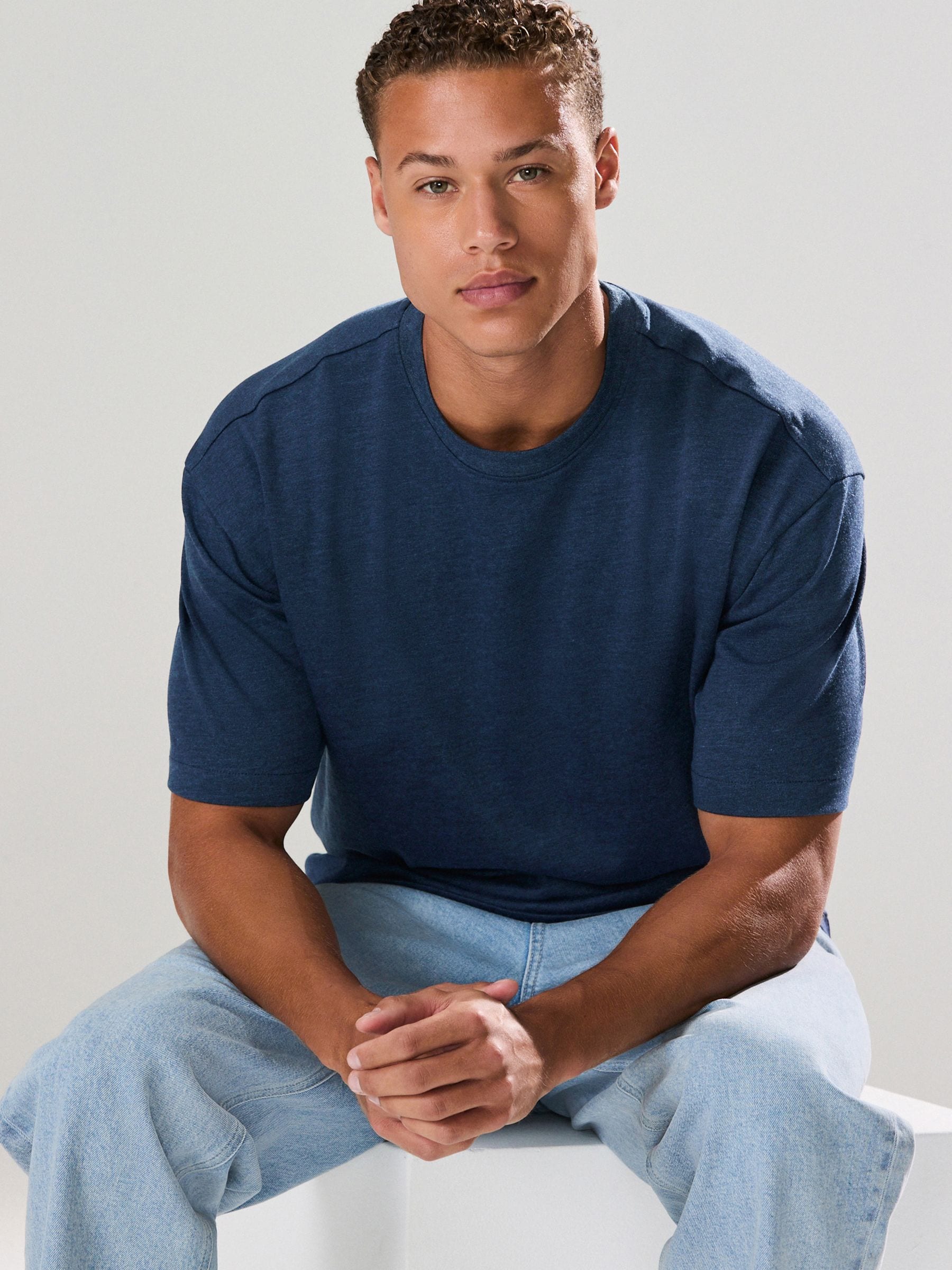 Buy Navy Blue Marl Relaxed Fit Heavyweight T-Shirt from Next USA