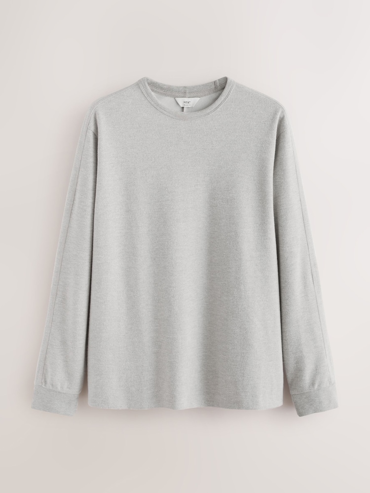 Grey Marl Long Sleeve Cosy Ribbed T-Shirt - Image 1 of 3