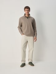Neutral Brown Dogtooth Long Sleeve Quarter Zip Jumper - Image 2 of 8