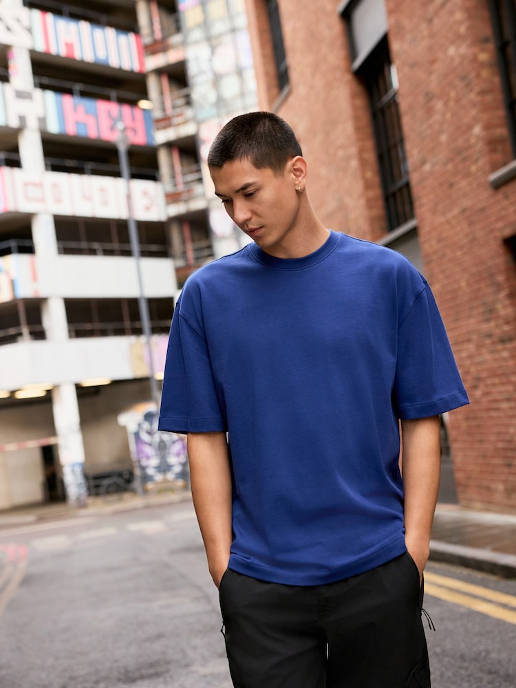 Blue Relaxed Fit Heavyweight T-Shirt - Image 1 of 7 Blue Relaxed Fit Heavyweight T-Shirt - Image 1 of 7