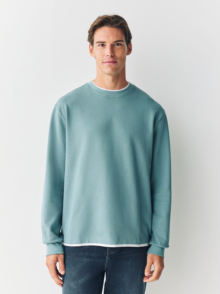 Green Sage Long Sleeve Mock Crew Neck T-Shirt - Image 1 of 7 Green Sage Long Sleeve Mock Crew Neck T-Shirt - Image 1 of 7