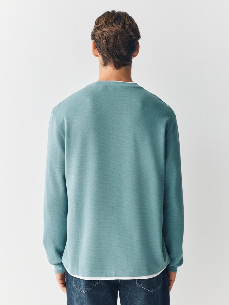 Green Sage Long Sleeve Mock Crew Neck T-Shirt - Image 2 of 7 Green Sage Long Sleeve Mock Crew Neck T-Shirt - Image 2 of 7