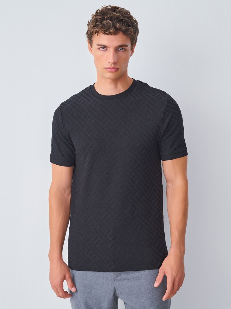 Black Slim Fit Smart Textured T-Shirt - Image 1 of 8