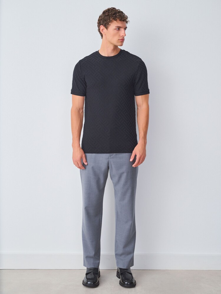 Black Slim Fit Smart Textured T-Shirt - Image 2 of 8