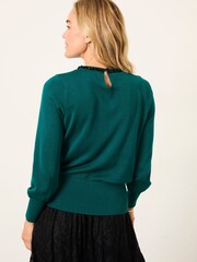 Modrozelena modra - FatFace Embellished Knitted Top - Slika 2 iz 7