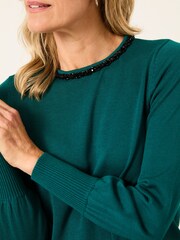 Modrozelena modra - FatFace Embellished Knitted Top - Slika 4 iz 7