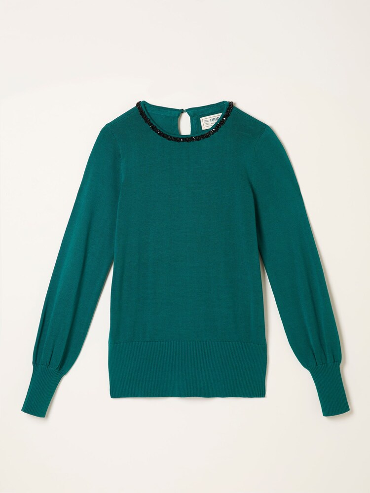 Modrozelena modra - FatFace Embellished Knitted Top - Slika 7 iz 7