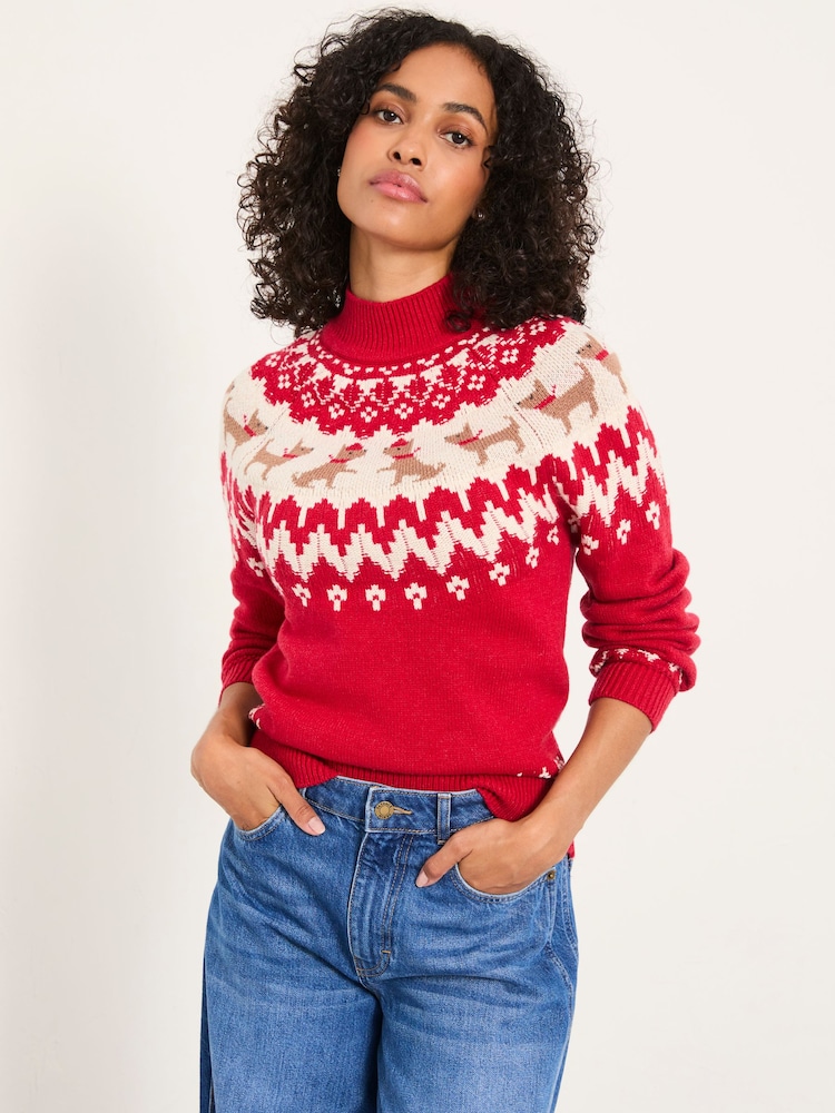 FatFace Red Dog Fairisle Knitted Crew Neck Jumper - Image 1 of 5 FatFace Red Dog Fairisle Knitted Crew Neck Jumper - Image 1 of 5