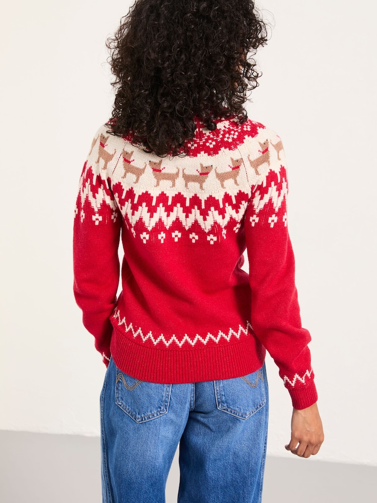 FatFace Red Dog Fairisle Knitted Crew Neck Jumper - Image 2 of 5