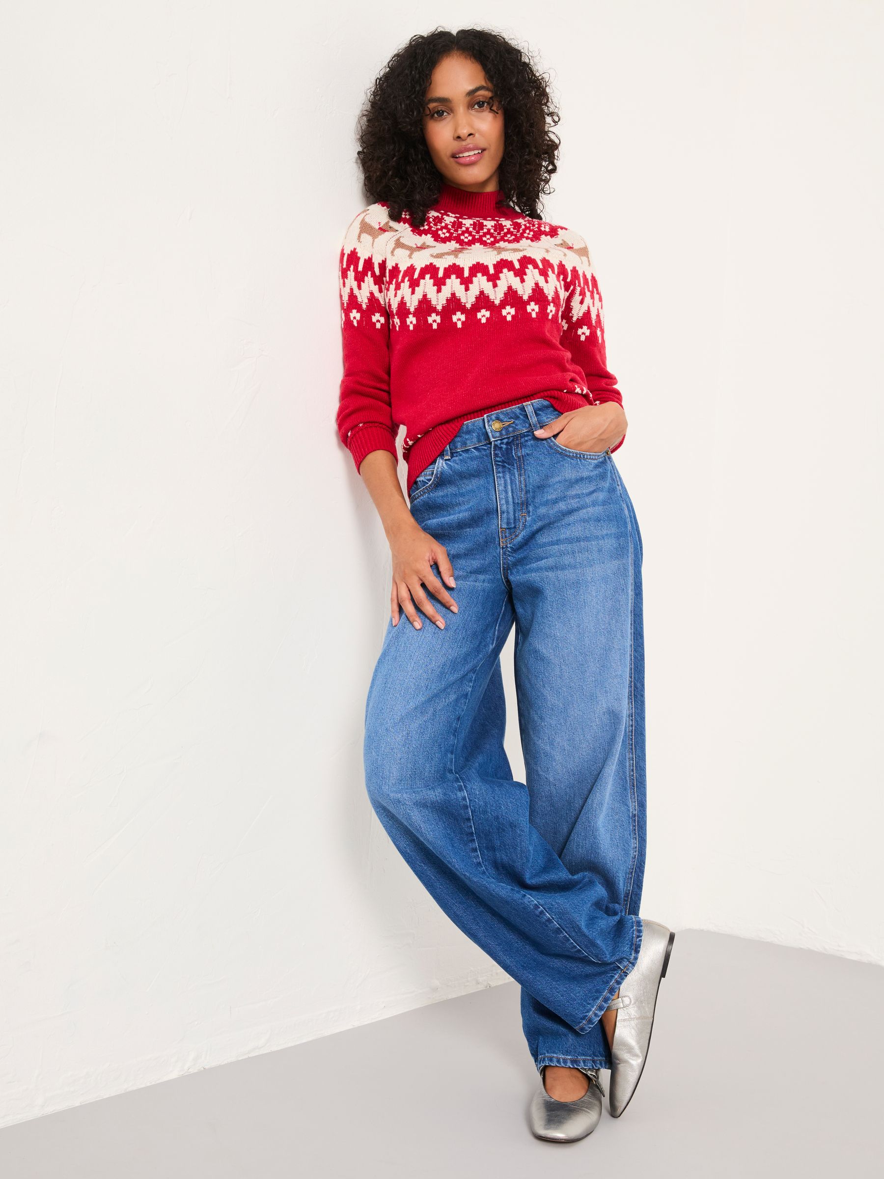 Buy FatFace Red Dog Fairisle Knitted High Neck Jumper from the